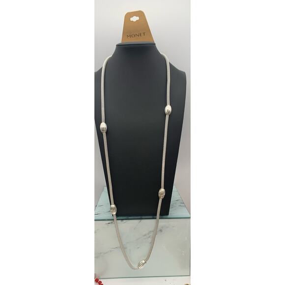 NWT Monet Silver Tone Long Mesh Necklace With Silver Tone Stations 32” - Picture 1 of 5